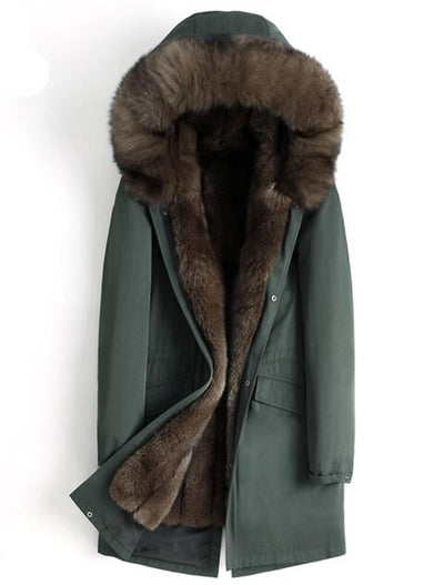 Men Hooded Fur One Warmer Parka Detachable Genuine Leather Grass Lining Men's Winter Coat  New Fox Fur  Liner Winter Jacket