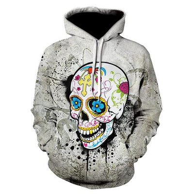 3D Print Wolves and Skull Black Pullover Hoodies Men 2018 Fashion Long Sleeve O-neck Pocket Sweatshirts Hot Sale Loose Hoodie