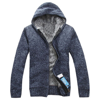 Nice Winter Men Zipper Sweatercoat Fleece Hooded Knitted Sweaters Jacket Outwear Casual Thick Warm Cardigan Coats Sweatshirts