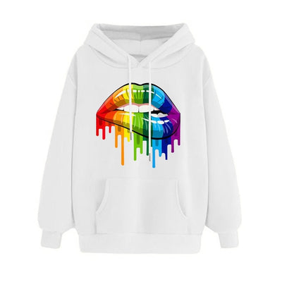 Casual Loose Lip Print Rainbow Women Hoodies 2020 Pullover Sweatshirt Autumn Winter Female Streetwear Vintage Hooded Tops