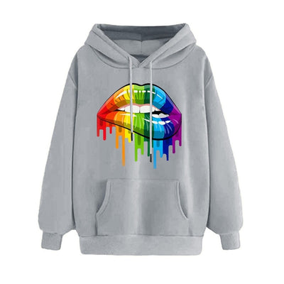 Casual Loose Lip Print Rainbow Women Hoodies 2020 Pullover Sweatshirt Autumn Winter Female Streetwear Vintage Hooded Tops