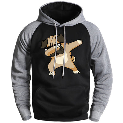 Funny Dabbing Pug Hoodies Mens Casual Hooded Raglan Sweatshirts 2020 Winter Fleece Pullover Japan Cartoon Hoodies Sweatshirts