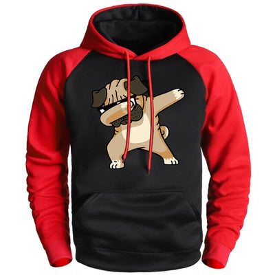 Funny Dabbing Pug Hoodies Mens Casual Hooded Raglan Sweatshirts 2020 Winter Fleece Pullover Japan Cartoon Hoodies Sweatshirts