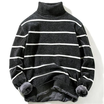 2019 High Quality Warm Turtleneck Sweater Men Fashion Solid striped Knitted Mens Sweaters Casual Slim Pullover Male Warm