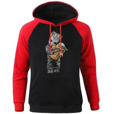 Groot And Yoda Funny Print Men Raglan Hooded Sweatshirt Spring Winter 2020 New Hip Hop Mandalorian Pullover Casual Fleece Hoodie