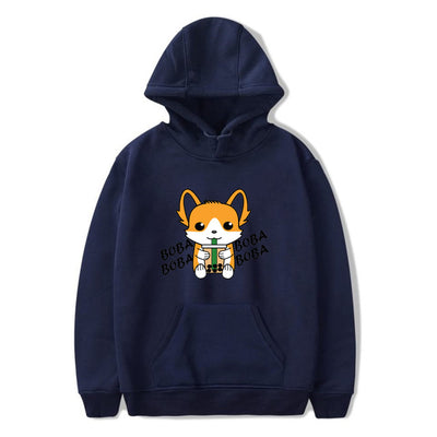 Bubble Tea Corgi Printed Grey Hoodie Harajuku Aesthetics Autumn Winter Hoodies Sweatshirt Fleece Street Hoodys for Women Men 4XL