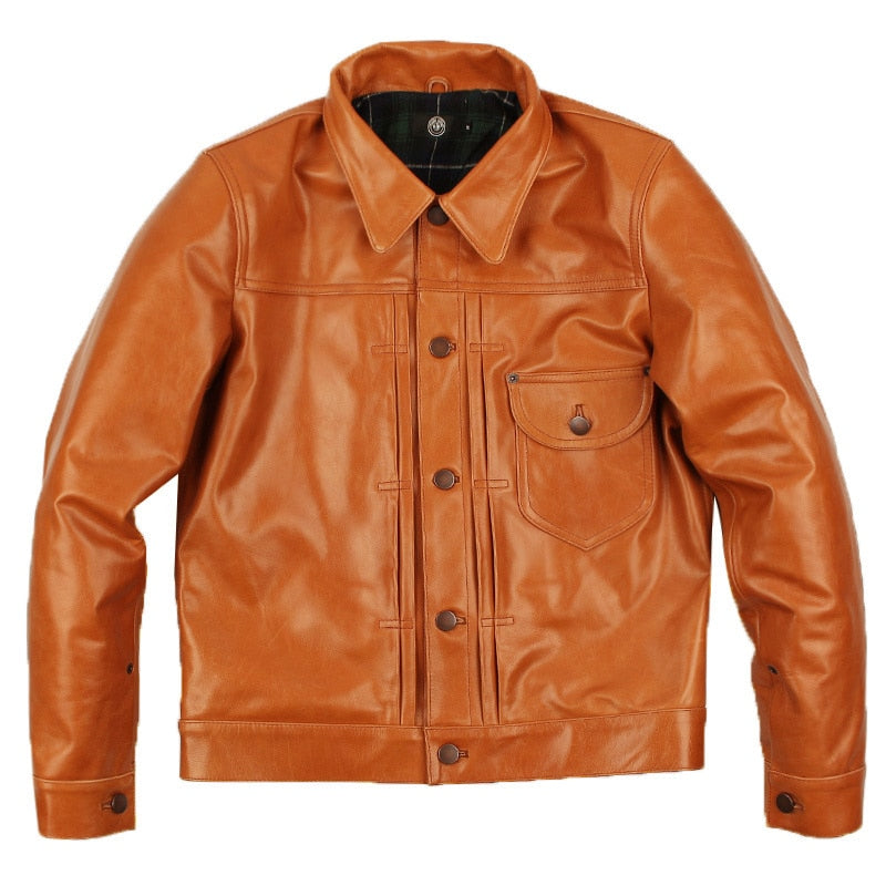 Free shipping.Brand classic 506 oil  cowskin coat,man's 100% genuine leather Jackets,fashion men's slim japan style jacket