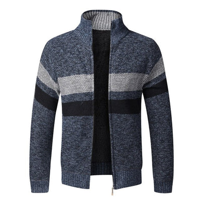 Men Winter Sweater Jacket Thick Fleece Sweatercoat Warm Hooded Cashmere Cardigan Coat Striped Knitted Zipper Sweaters Size 3XL