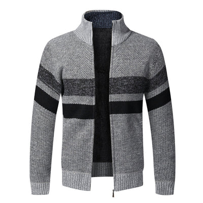 Men Winter Sweater Jacket Thick Fleece Sweatercoat Warm Hooded Cashmere Cardigan Coat Striped Knitted Zipper Sweaters Size 3XL