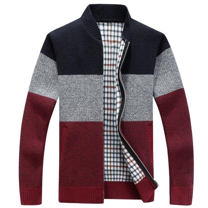 Autumn Winter Patchwork Sweaters Men Casual Thick Warm Cardigan Cashmere Coats Autumn Sweatercoat Jackets Knitted Zipper Coat